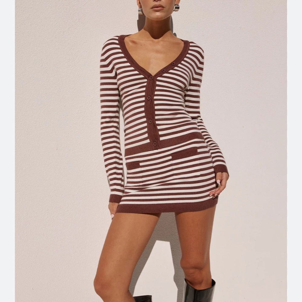 Striped Brown and White Knit Dress